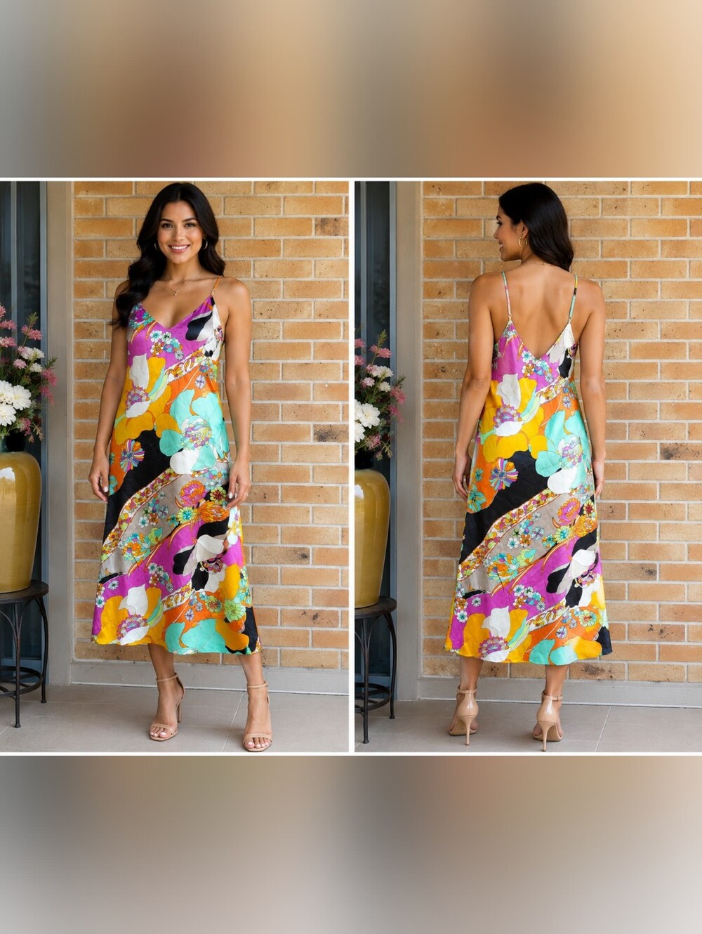 Vibrant Multi-Color Floral Slip Dress #(C5)